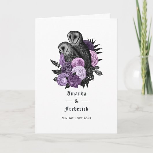 Paarse Floral Owls Gothic Wedding Programma (Voorkant)