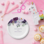 Paarse Floral Papieren Bordje (Feest)