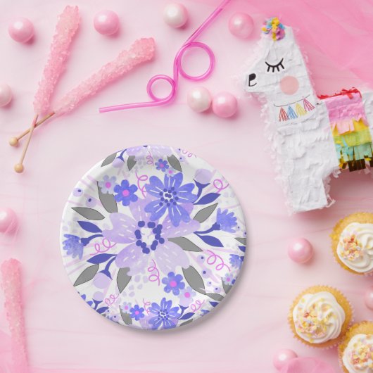 Paarse Floral Papieren Bordje (Feest)
