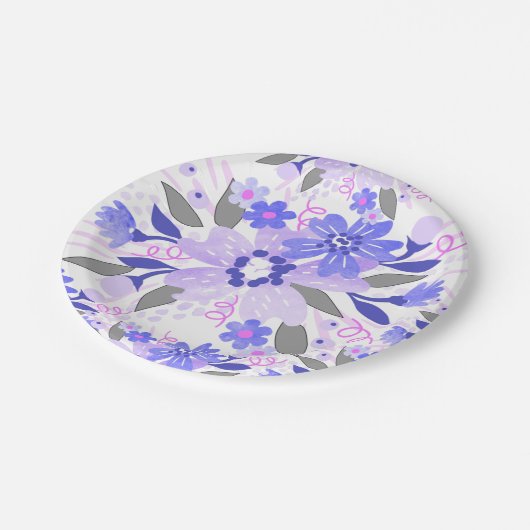 Paarse Floral Papieren Bordje (Gekanteld)