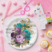  Paarse Floral Papieren Bordje (Feest)