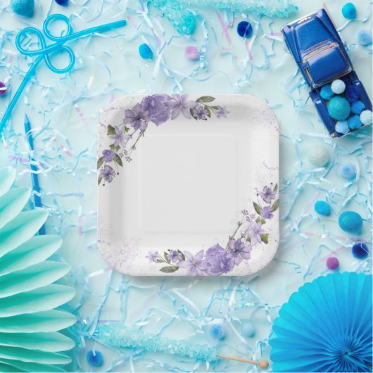 Paarse Floral Papieren Bordje (Feest)