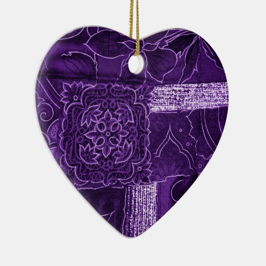 Paarse Floral Patchwork Fabric Keramisch Ornament (Rechts)