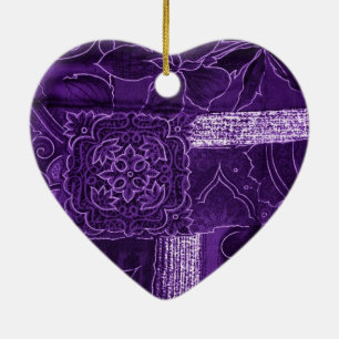 Paarse Floral Patchwork Fabric Keramisch Ornament