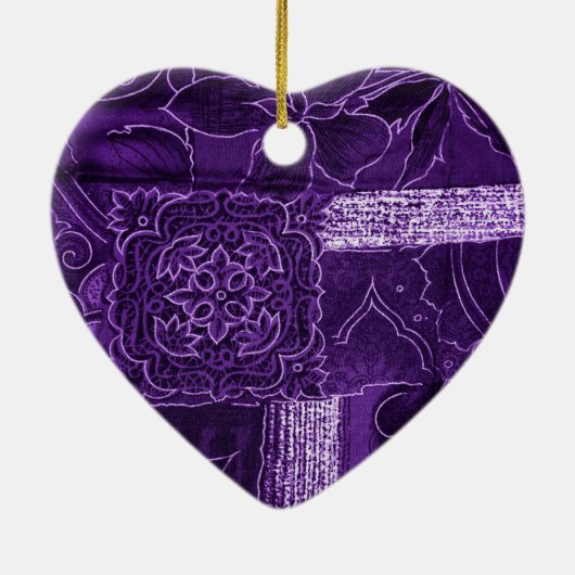 Paarse Floral Patchwork Fabric Keramisch Ornament (Achterkant)