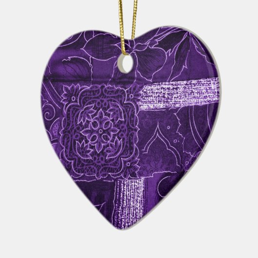 Paarse Floral Patchwork Fabric Keramisch Ornament (Links)