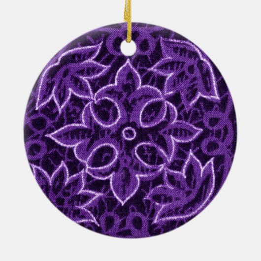 Paarse Floral Patchwork Fabric Keramisch Ornament (Achterkant)