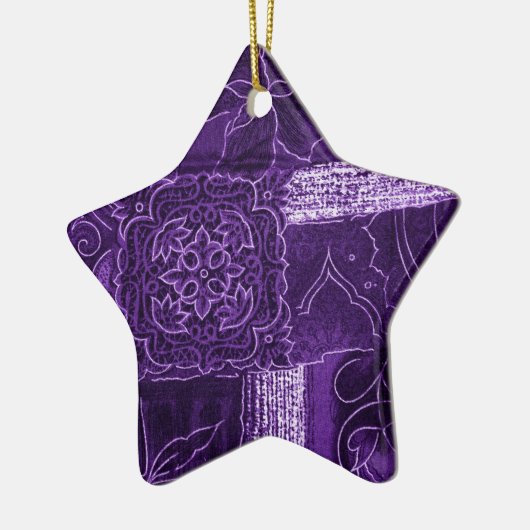 Paarse Floral Patchwork Fabric Keramisch Ornament (Links)