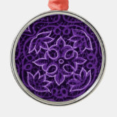 Paarse Floral Patchwork Fabric Metalen Ornament (Voorkant)