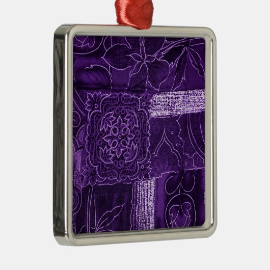 Paarse Floral Patchwork Fabric Metalen Ornament (Rechts)