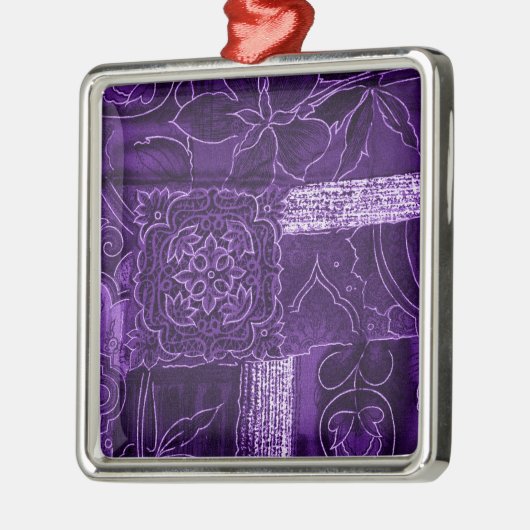 Paarse Floral Patchwork Fabric Metalen Ornament (Links)