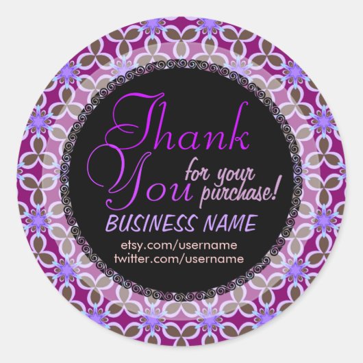 Paarse Floral Pattern Business Dank u Sticker (Voorkant)