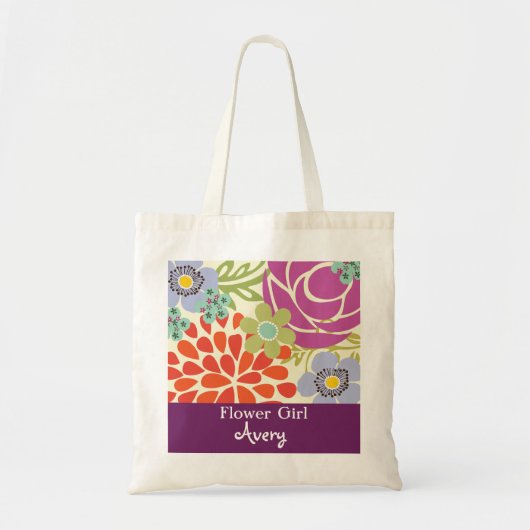 Paarse Floral Persoonlijke Bridal Wedding Canvas t Tote Bag (Voorkant)