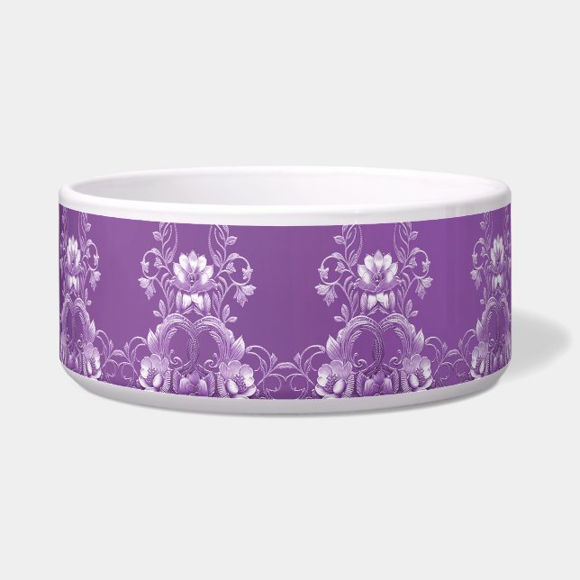 Paarse Floral Pet Bowl Voerbakje (Links)