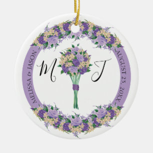 Paarse Floral Photo Wedding Save the Date Monogram Keramisch Ornament