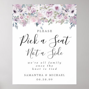 Paarse Floral Pick A Seat Not Side WeduwSign Poster