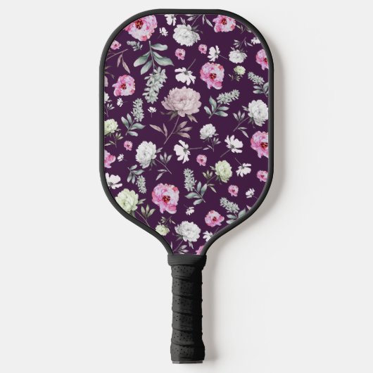 Paarse Floral Pickleball Paddle (Voorkant)