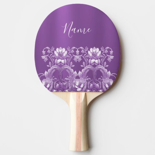 Paarse Floral Ping Pong Paddle Tafeltennisbatje (Voorkant)