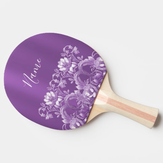 Paarse Floral Ping Pong Paddle Tafeltennisbatje (Zijkant)