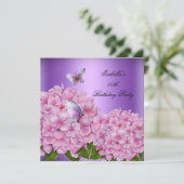 Paarse Floral Pink Butterfly Birthday Party Kaart (Staand voorkant)