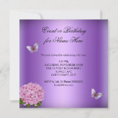 Paarse Floral Pink Butterfly Birthday Party Kaart (Achterkant)