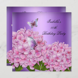 Paarse Floral Pink Butterfly Birthday Party Kaart