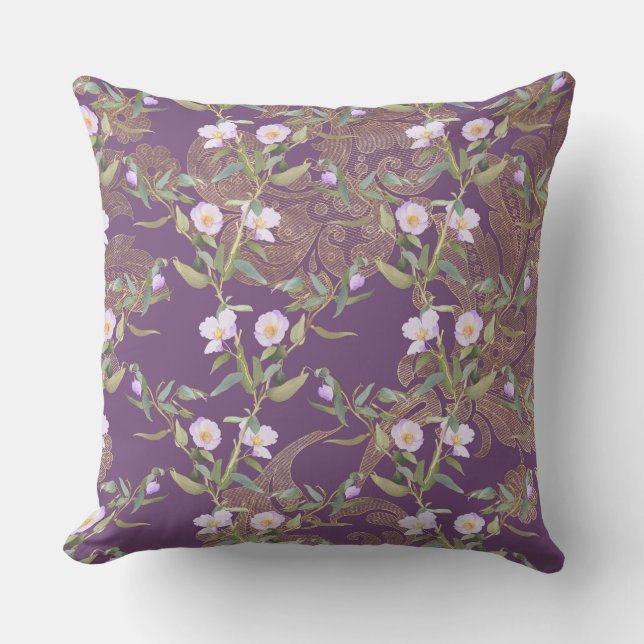 Paarse Floral /Polka Dot PIllow Kussen (Voorkant)