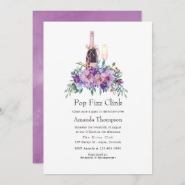 Paarse Floral Pop Fizz Clink Vrijgezellenfeest Kaart