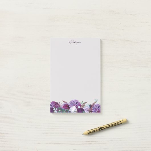  Paarse Floral Post-it® Notes (Op bureau)