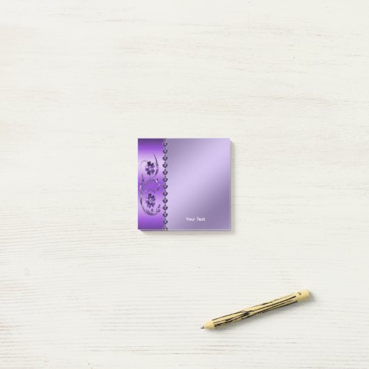 Paarse Floral Post-it Notes (Op bureau)