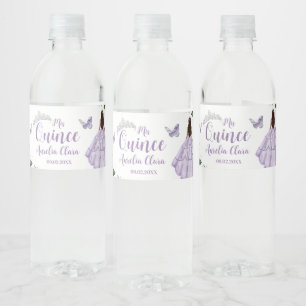 Paarse Floral Princess Silver Quinceañera 16 15 Waterfles Etiket
