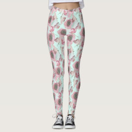 Paarse Floral Print Blue Leggings