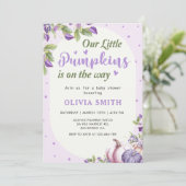 Paarse Floral Pumpkin Herfst Baby shower Kaart (Staand voorkant)