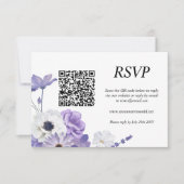 Paarse Floral QR Code RSVP Card (Voorkant)
