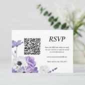 Paarse Floral QR Code RSVP Card (Staand voorkant)