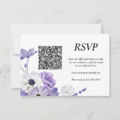 Paarse Floral QR Code RSVP Card Kaartje (Voorkant)