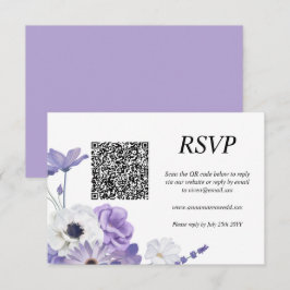 Paarse Floral QR Code RSVP Card Kaartje