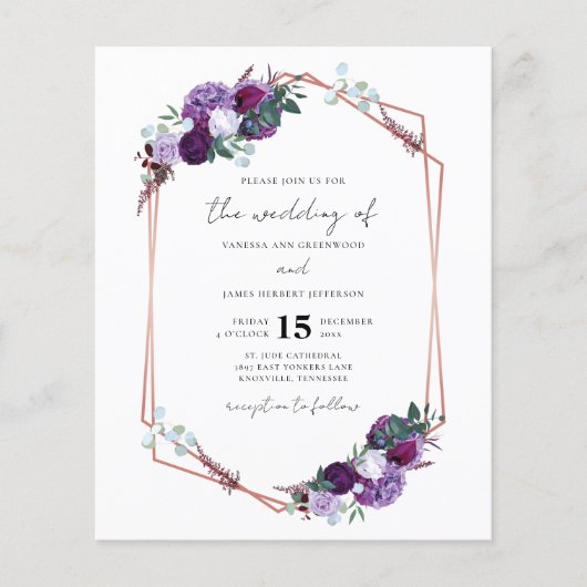 Paarse Floral QR Code Script Weddenschap (Voorkant)