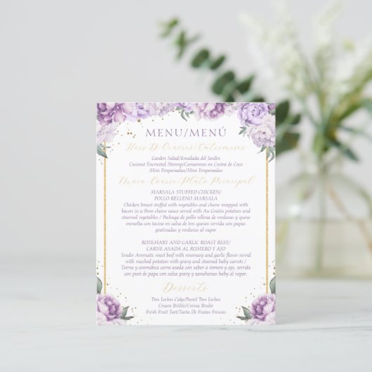 Paarse Floral Quinceañera Budgetvriendelijk Menu (Staand voorkant)