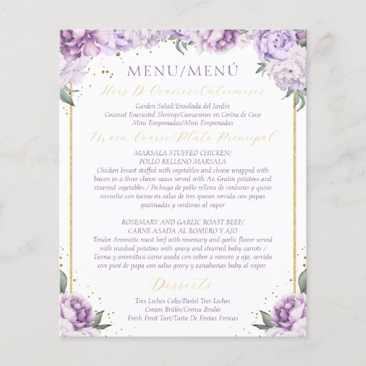 Paarse Floral Quinceañera Budgetvriendelijk Menu