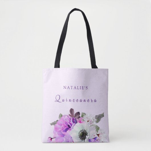 Paarse Floral Quinceanera Canvas tas (Voorkant)