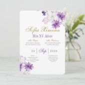 Paarse Floral Quinceanera Kaart (Staand voorkant)