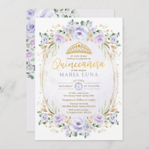 Paarse Floral Quinceañera Mis Quince 15e verjaarda Kaart