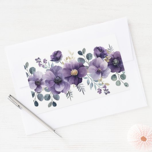 Paarse Floral Rechthoekige Sticker (Envelop)