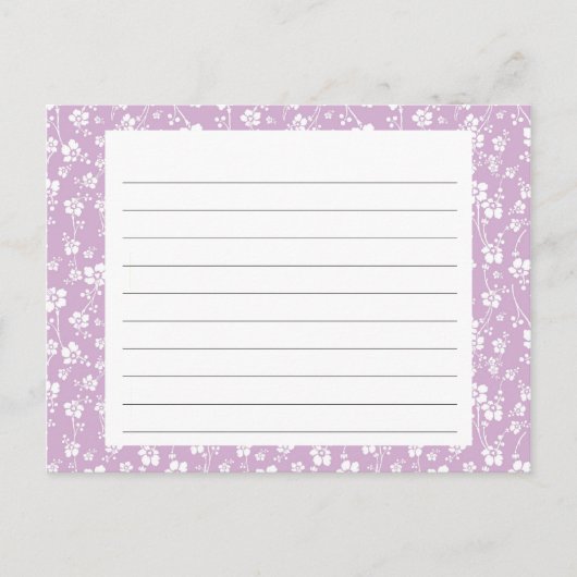 Paarse Floral Recipe Card Briefkaart (Voorkant)
