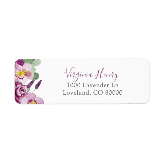 Paarse Floral Return Address Label (Voorkant)