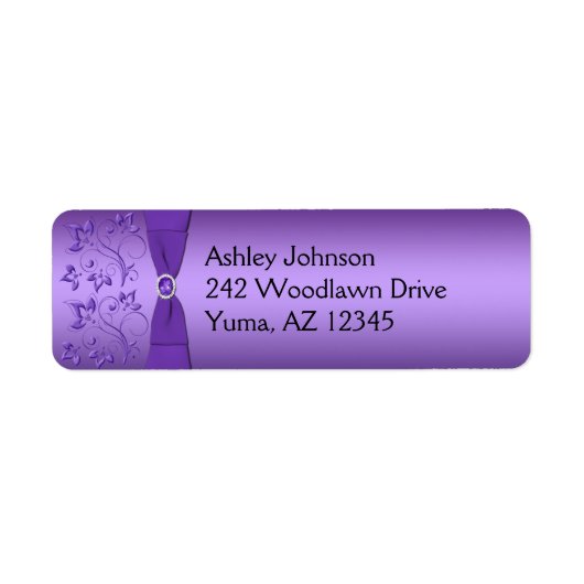 Paarse Floral Return Address Label (Voorkant)