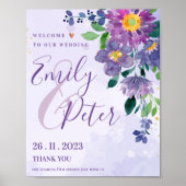 Paarse Floral Romantic Cute welkom op ons huwelijk Poster (Voorkant)