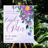 Paarse Floral Romantic Cute welkom op ons huwelijk Poster