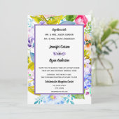 Paarse Floral Romantische bruiloft uitnodiging (Staand voorkant)